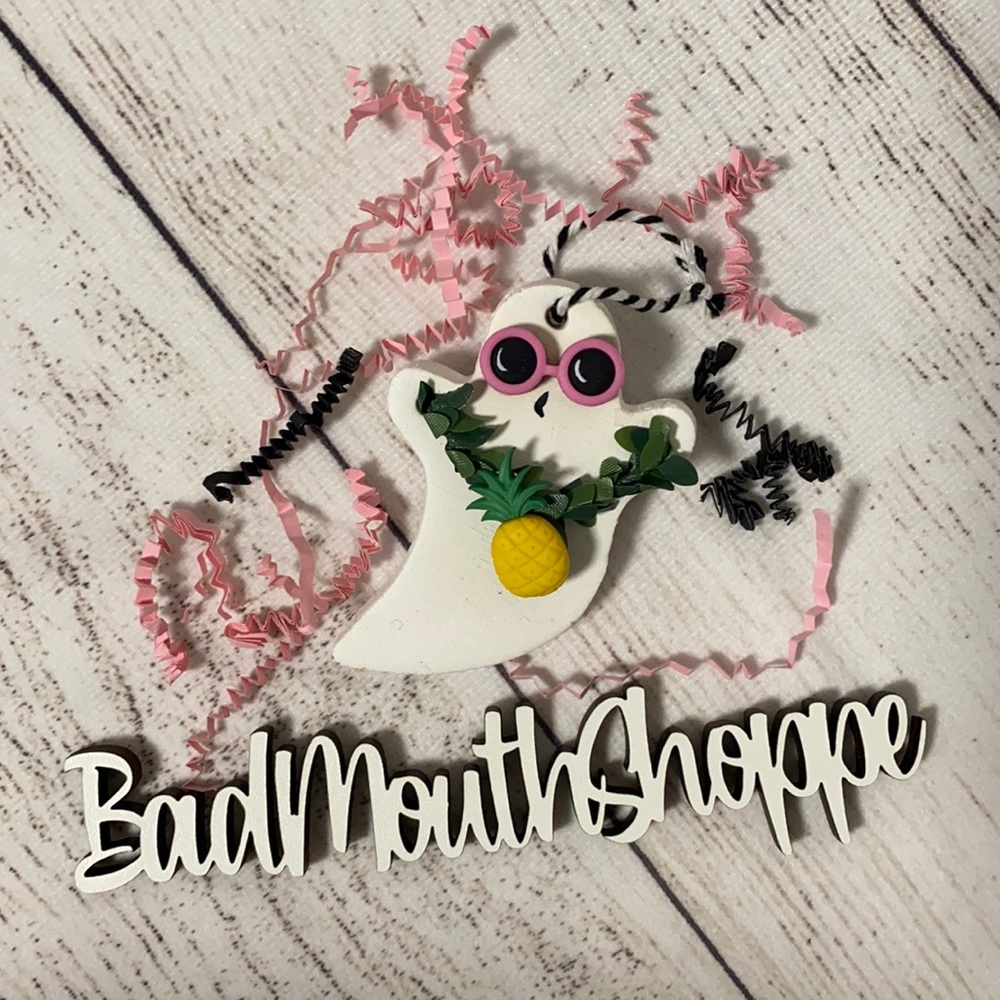 *Handmade Halloween Summerween Ghost Pineapple Ceramic Ornament Spookshow Babe